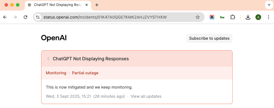 OpenAI’s official status page