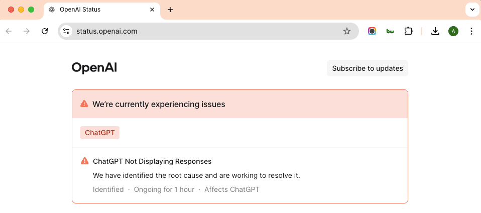 OpenAI’s official status page