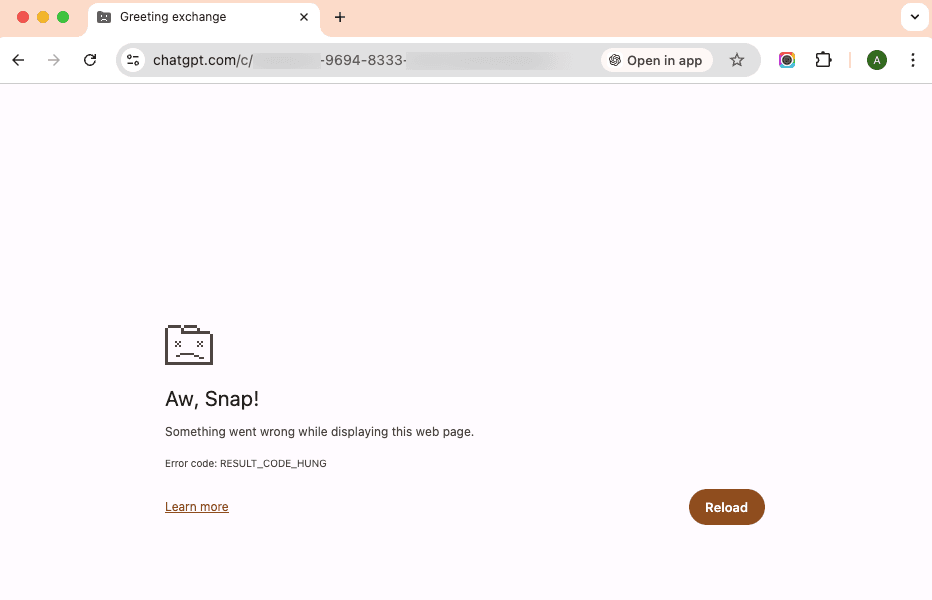 ChatGPT Slow: Page unresponsive - Reload the tab
