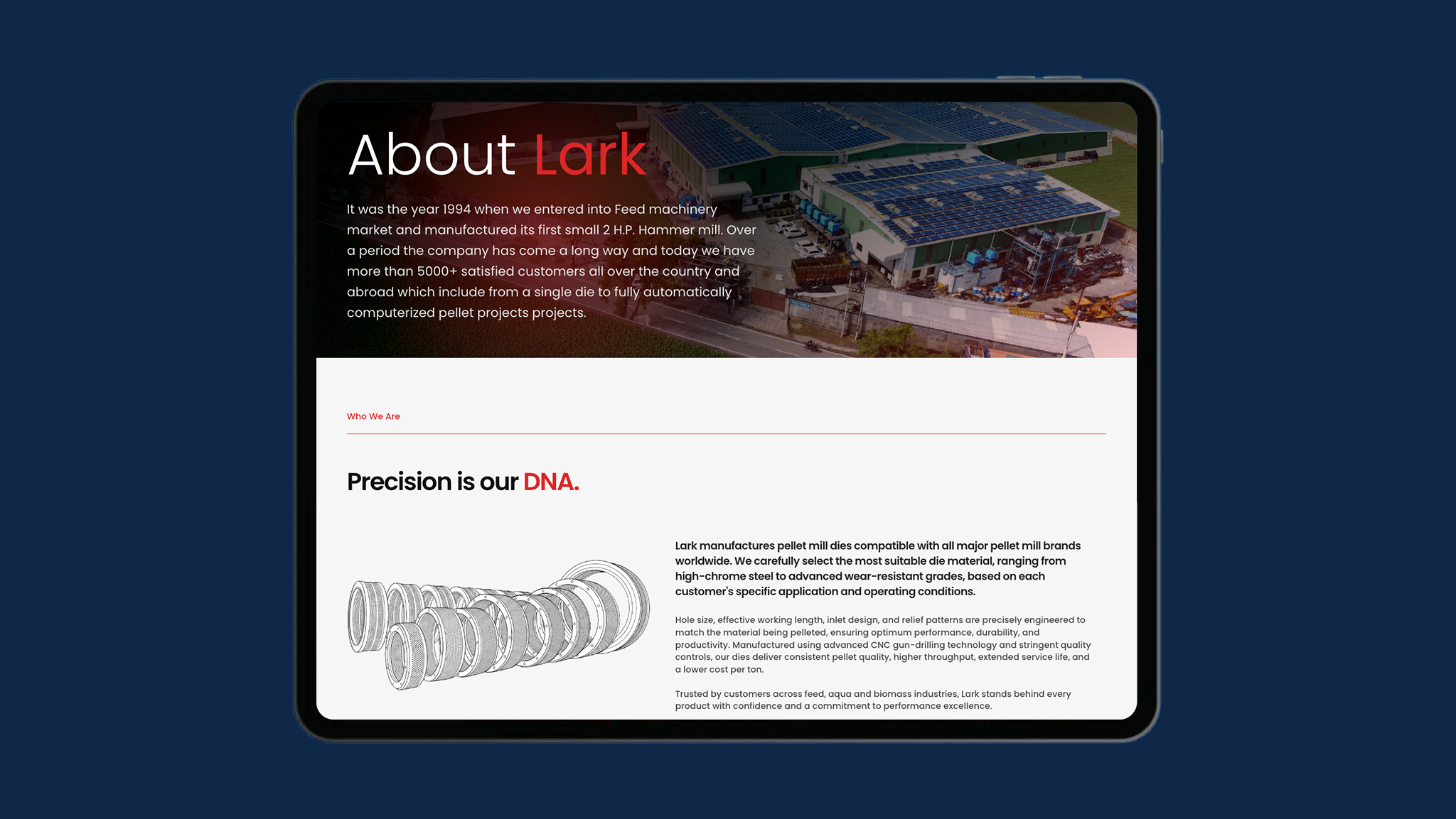 Lark Engineering product and project content management website presentation
